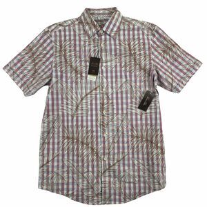 Tasso Elba Mens Stretch Botanical Plaid-Print Classic Fit Button Down Shirt S